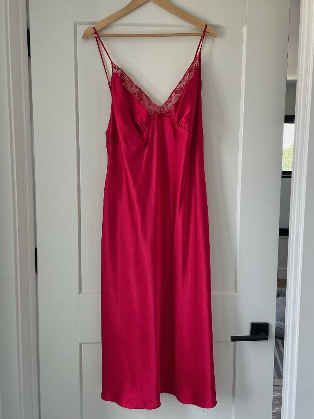 Expressions Red Satin Lace Nightgown Slip Dress Size L